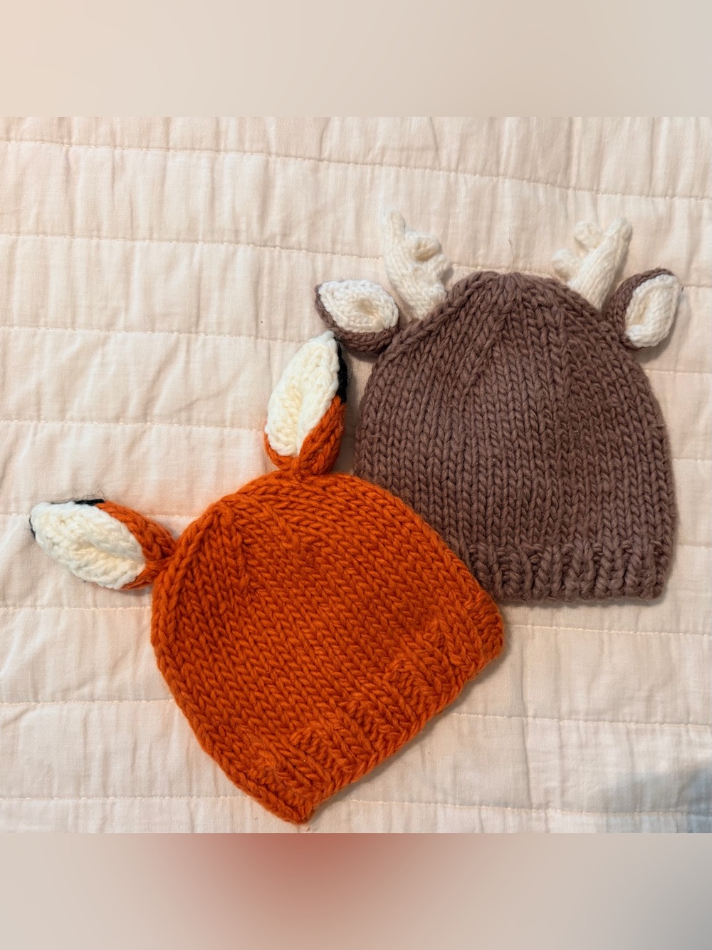Kids Knit Fox & Deer Ear Beanie Set